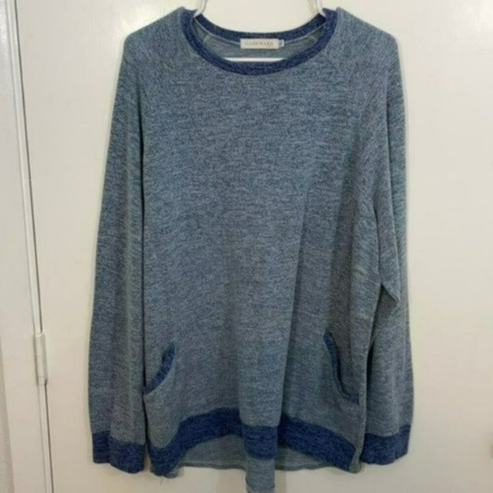 Gadewake Knit Top with Pockets, Very Soft, High - Low Hem, Heathered Blue, XXL
